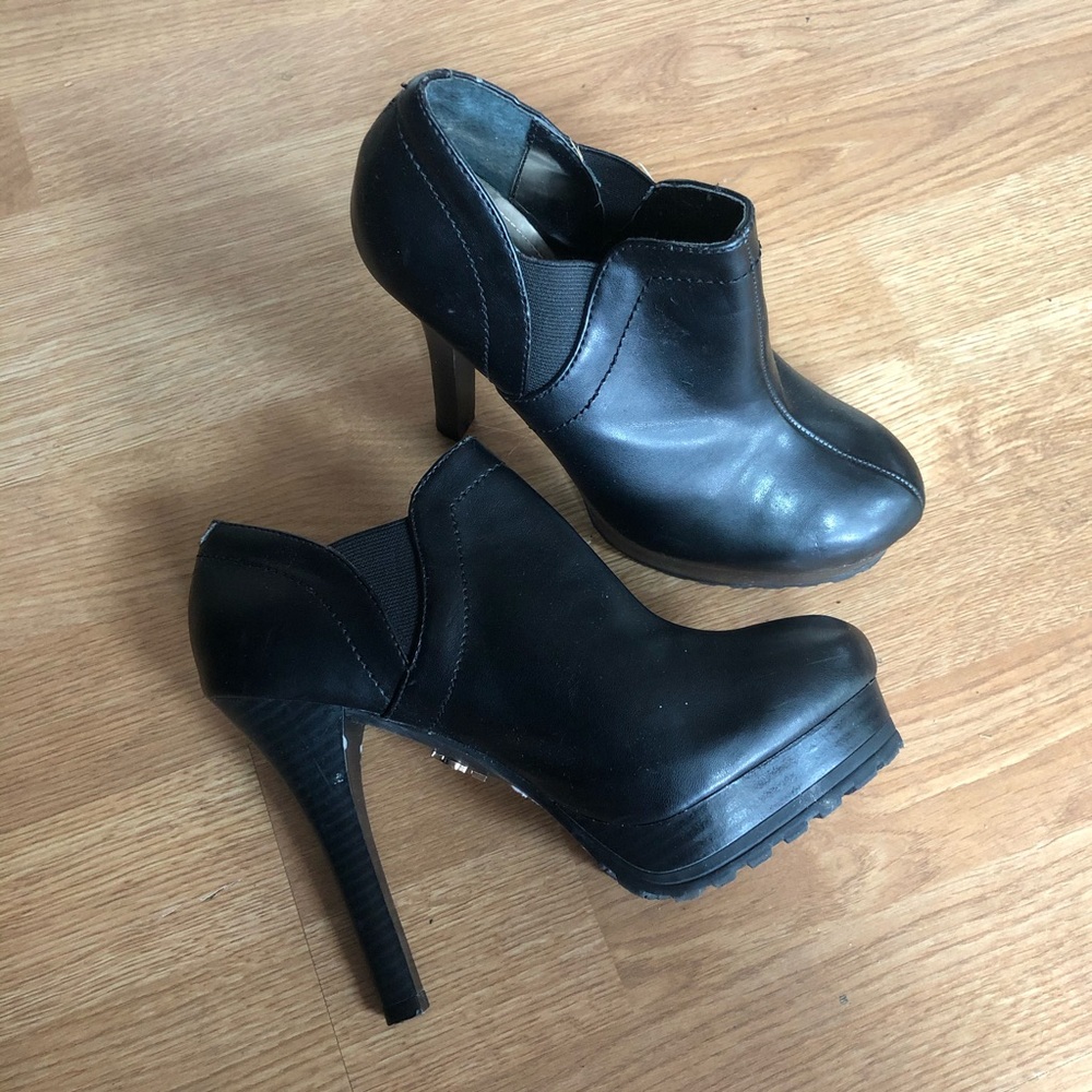 Black heeled booties, size 6.